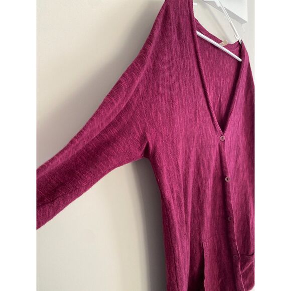 Eileen Fisher Burgundy Linen and Cotton Cardigan Womens Small Oversized Button - Picture 3 of 7